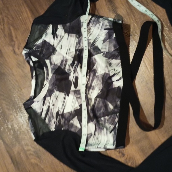 Titika Black White Printed Mesh Cutout Wrap Waist Cropped Long Sleeve Top A43 - Picture 4 of 5